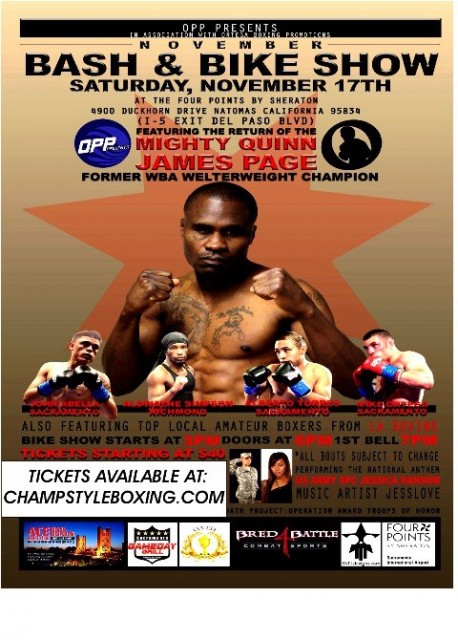 Poster advertising James Page's final fight, in November 2012. He was knocked out in the second round.