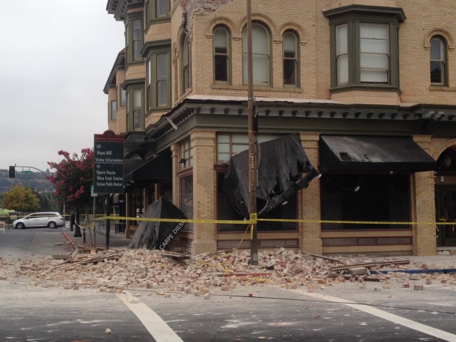 Damage in the Napa historic district. (Craig Miller/KQED)