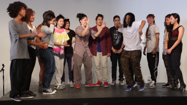 Sixteen women competed for $500 at an all-female, all-styles dance battle in Oakland. (Jeremy Raff/KQED)