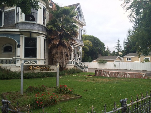 The South Napa earthquake brought down chimney at the Migliavacca Mansion, one of downtown's Napa's historic homes. (Mina Kim/KQED)