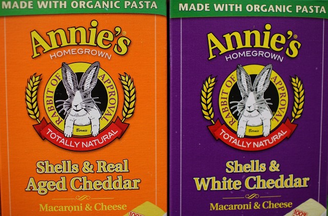 Boxes of Annie's shell pasta are seen displayed on a shelf at Berkeley Bowl on March 28, 2012 in Berkeley. (Justin Sullivan/Getty Images)