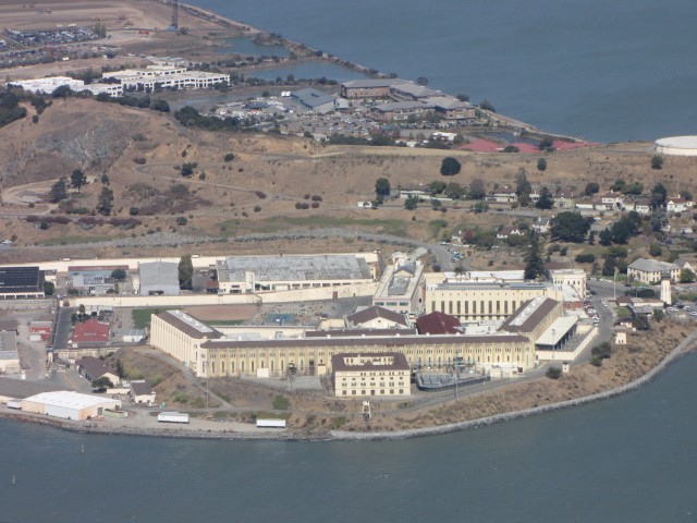 The state's only Death Row for male inmates in California is located at San Quentin State Prison. (Molly Samuel/KQED with aerial support from LightHawk)