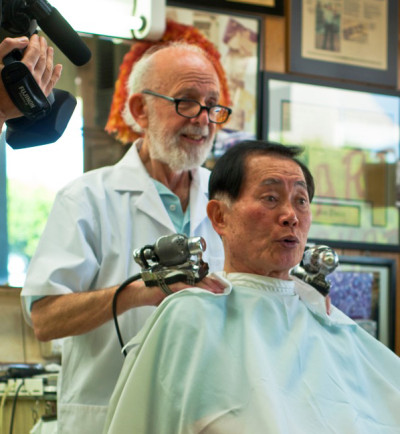 George Takei gets a massage from his barber (and childhood friend) Jerry Cottone. (Patrick Siemer/"To Be Takei")