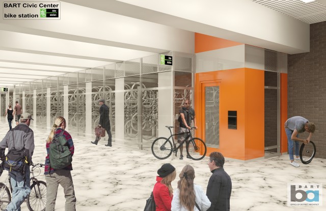 The new Civic Center bike station will offer secure bike parking. (Image: BART)
