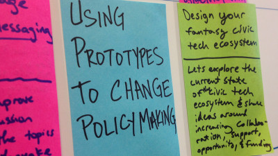Signs of brainstorming at the 2014 Code for America Summit in San Francisco. (Rachael Myrow/KQED)