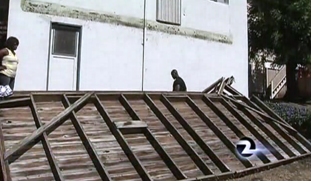 Screen grab of KTVU-Channel 2 video showing deck that collapsed in Oakland last weekend. 
