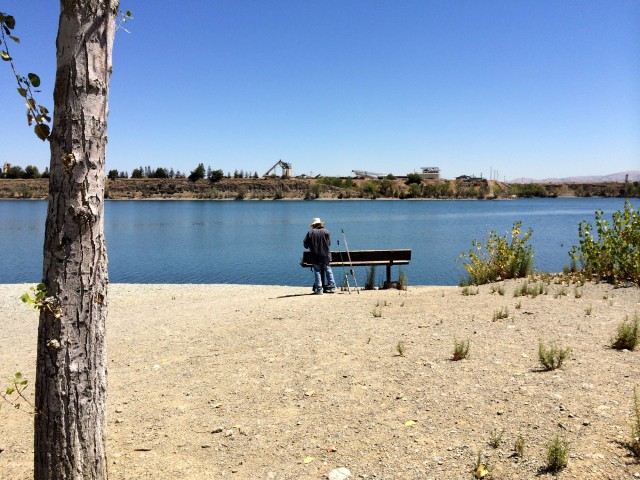 Fishing is a popular pastime at Shadow Cliffs. Tony Soleta, pictured, says “the lake needs some more water.” (Aaron Mendelson/KQED)