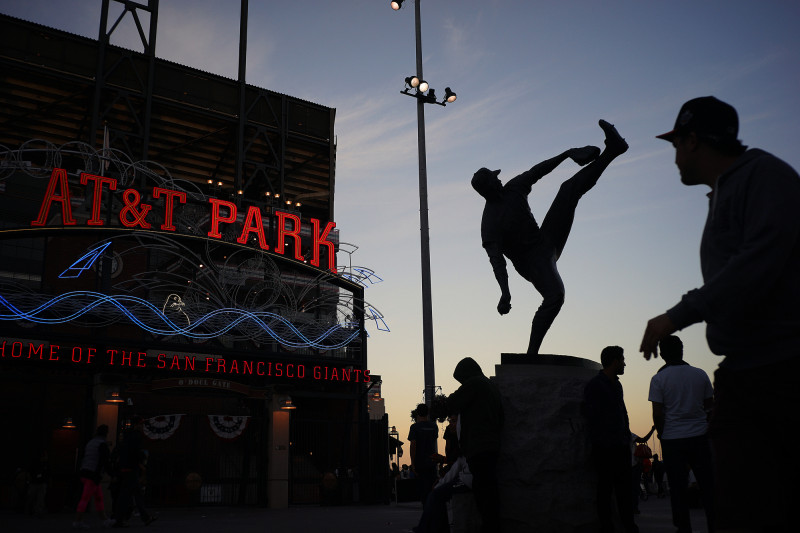 Fans make their way around AT&T Park during game five of the World Series. (James Tensuan/KQED)