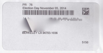 The address window in Alameda County mail-in ballots displaying incorrect date for this year's election. 