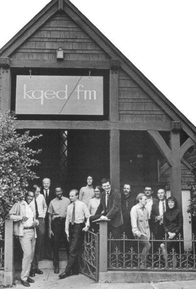Bernard Mayes, the sixth figure from the right, with early KQED-FM staffers in 1969. 