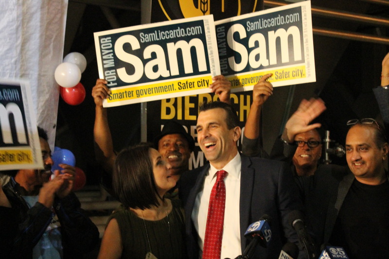 Sam Liccardo leading the race for mayor says goodnight to supporters at his Gordon Biersch Brewery election night headquarters.