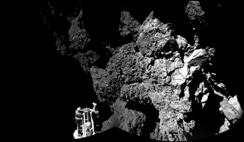 One of Philae's feet can be seen in this photo from the lander's final landing location. (ESA/Rosetta/Philae/CIVA)