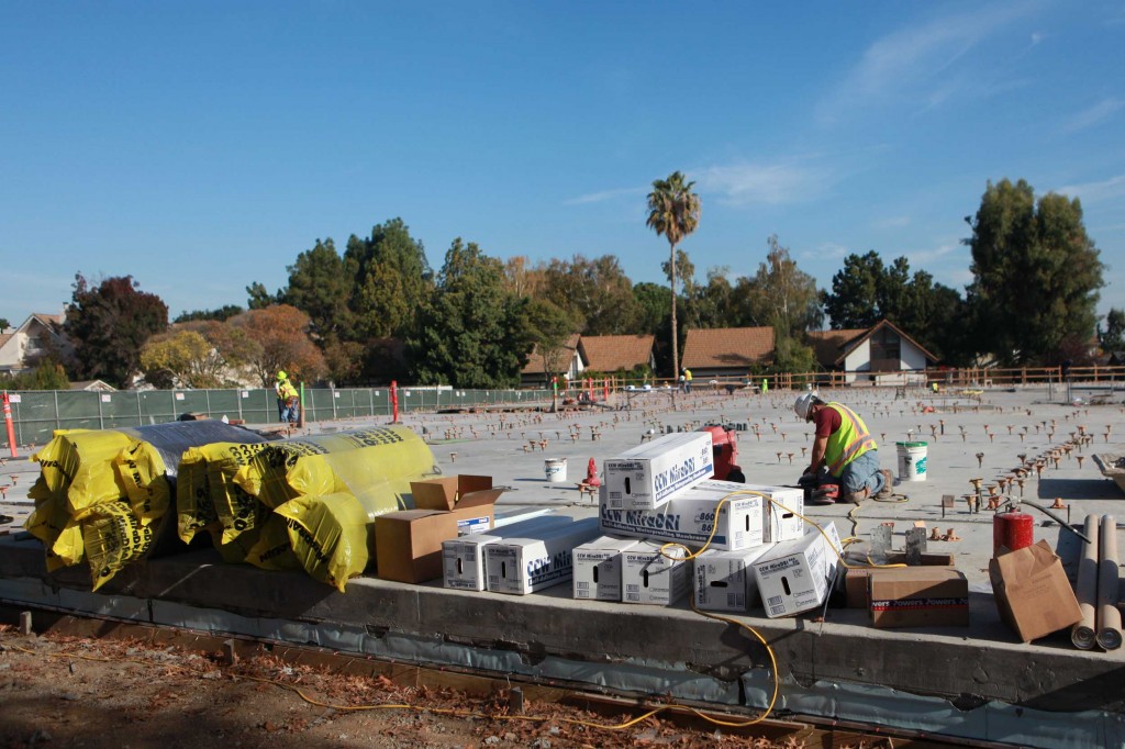 An affordable housing complex under construction on El Camino Real in Mountain View, on Nov. 6, 2014. The complex will provide 26 studio units for developmentally disabled individuals. (Yuqing Pan/Peninsula Press)