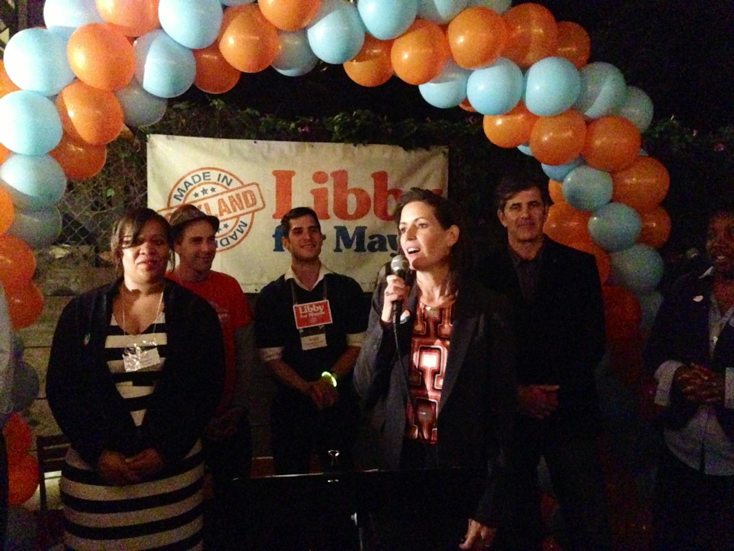 Libby Schaaf thanked supporters as she maintains her lead in a field of 15.  (Cy Musiker/KQED)