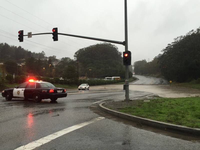 San Bruno also saw significant flooding, Skyline Boulveard was closed at Sneath Lane around 9:00 a.m. this morning. (Tim Olson/KQED)