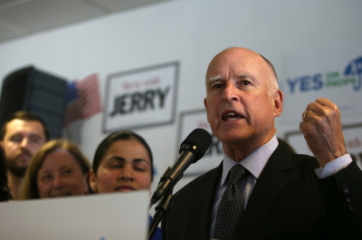 Gov. Jerry Brown speaks during a get-out-the-vote rally at the Alameda County Democratic Party headquarters on October 27, 2014 . (Justin Sullivan/Getty Images)