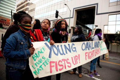 Thousands of people marched in Oakland on Saturday afternoon. (Mark Andrew Boyer/KQED)