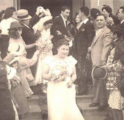 A family photo from Mae Ferraro of a wedding at Holy Cross Church in San Jose. (Courtesy Mae Ferraro)