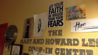 Motivational posters on the walls of Larkin's drop-in center on Sutter Street. (Katrina Schwartz/KQED)