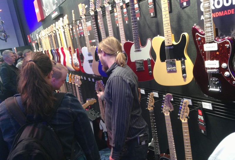 Musicians and merchants check out Fender products at this month’s National Association of Music Manufactures convention in Anaheim. 