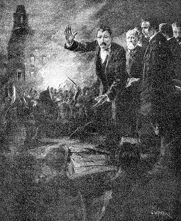 Denis Kearney addresses crowd on Nob Hill, October 1877. 