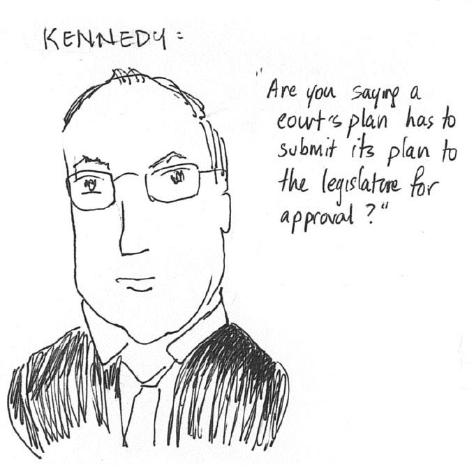 A drawing made on Monday during oral arguments by Kathay Feng, one of the architects of California's redistricting commission.