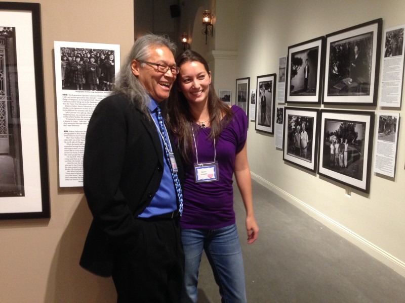 Paul Kitagaki Jr and his daughter, Naomi Kitagaki, at his exhibition at the California Museum in Sacramento.