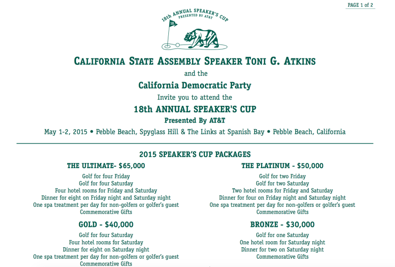 Invitation sent out earlier this month for AT&T's annual fundraiser for Assembly Democrats.