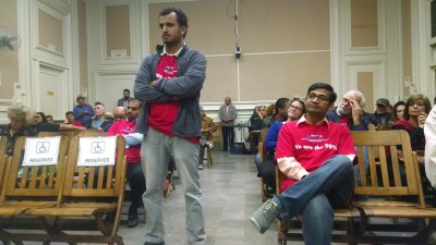 Shop owners waiting to testify as Berkeley City Council weighed strict limits on tobacco sales in the city. 