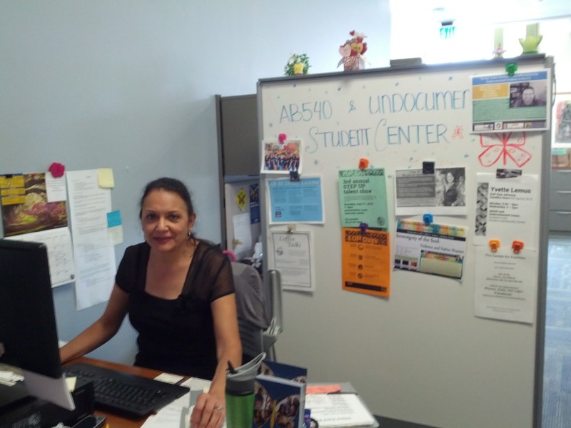 UC Davis is also home to an undocumented student center. Pictured here is office coordinator Aurora Garcia.