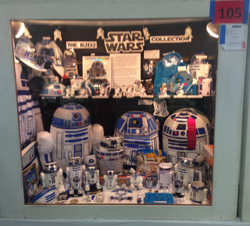 This display case features a collection of all things R2-D2