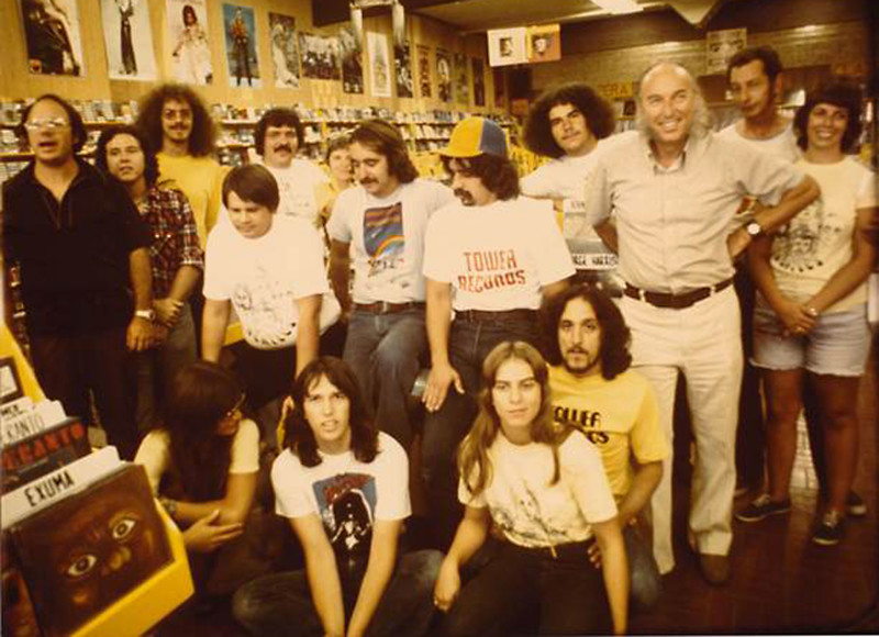Russ Solomon (third from right) with employees at Tower Records' Stockton store in the 1970s.