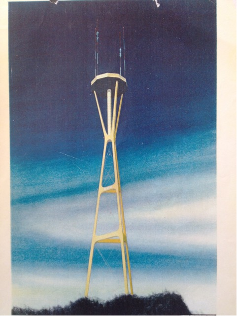 Early design renderings of Sutro Tower included a restaurant at the top.