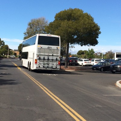 A Google shuttle bus at the company's Menlo Park campus.