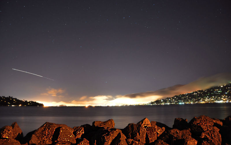 A meteor cast over the San Francisco Bay Area sky from Harbor Point, Mill Valley.