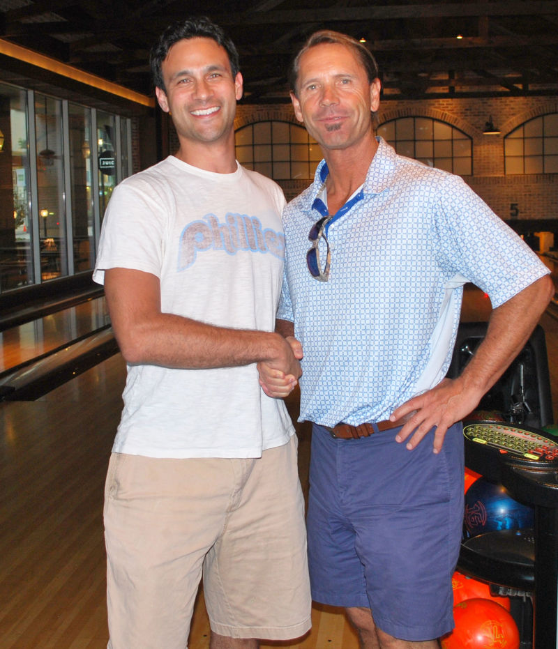Brad Balukjian (L) tracked down Randy Ready for a game of bowling in Dallas. The Fremont, Calif.-born Ready began his career in '83 with the Milwaukee Brewers.