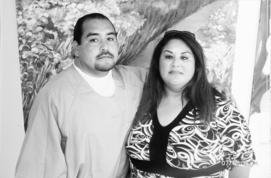 A photo of Robert Perez, 36, and his mother the first time she went to visit him at Calipatria State Prison. (Jeremy Raff/KQED)