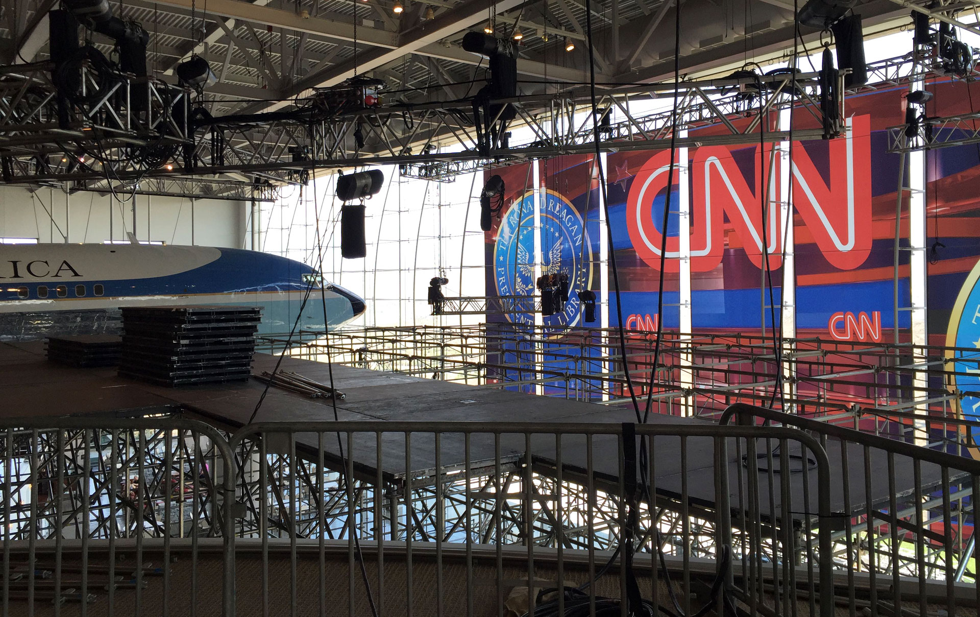 Scaffolding goes up at the Reagan Library in Simi Valley, the site of the next GOP debate.