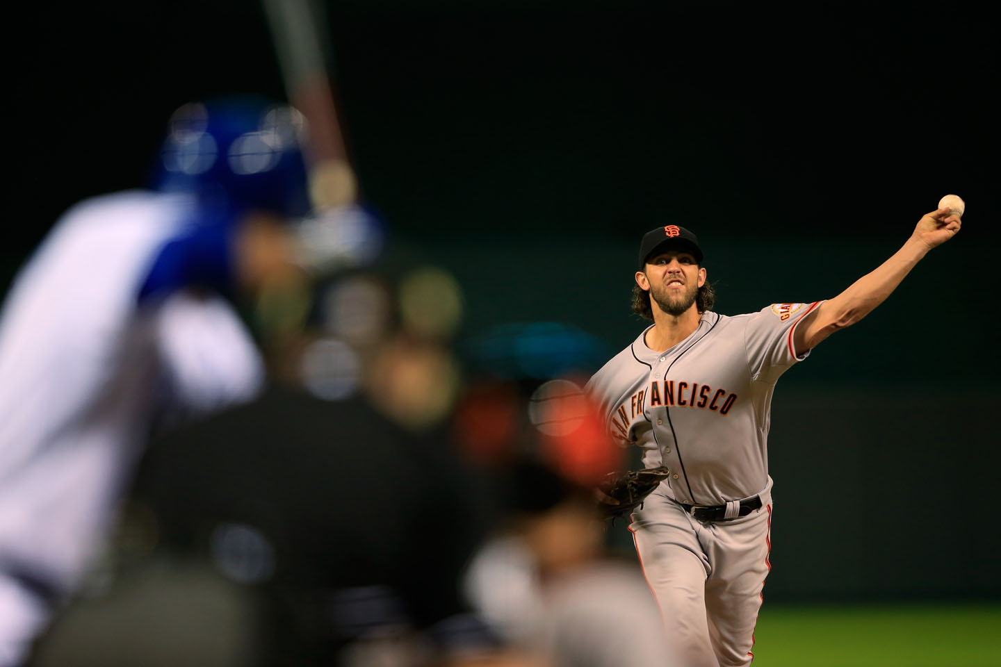 Madison Bumgarner pitches his way out of a bases-loaded jam in the bottom of the third inning. (Jamie Squire/Getty Images)