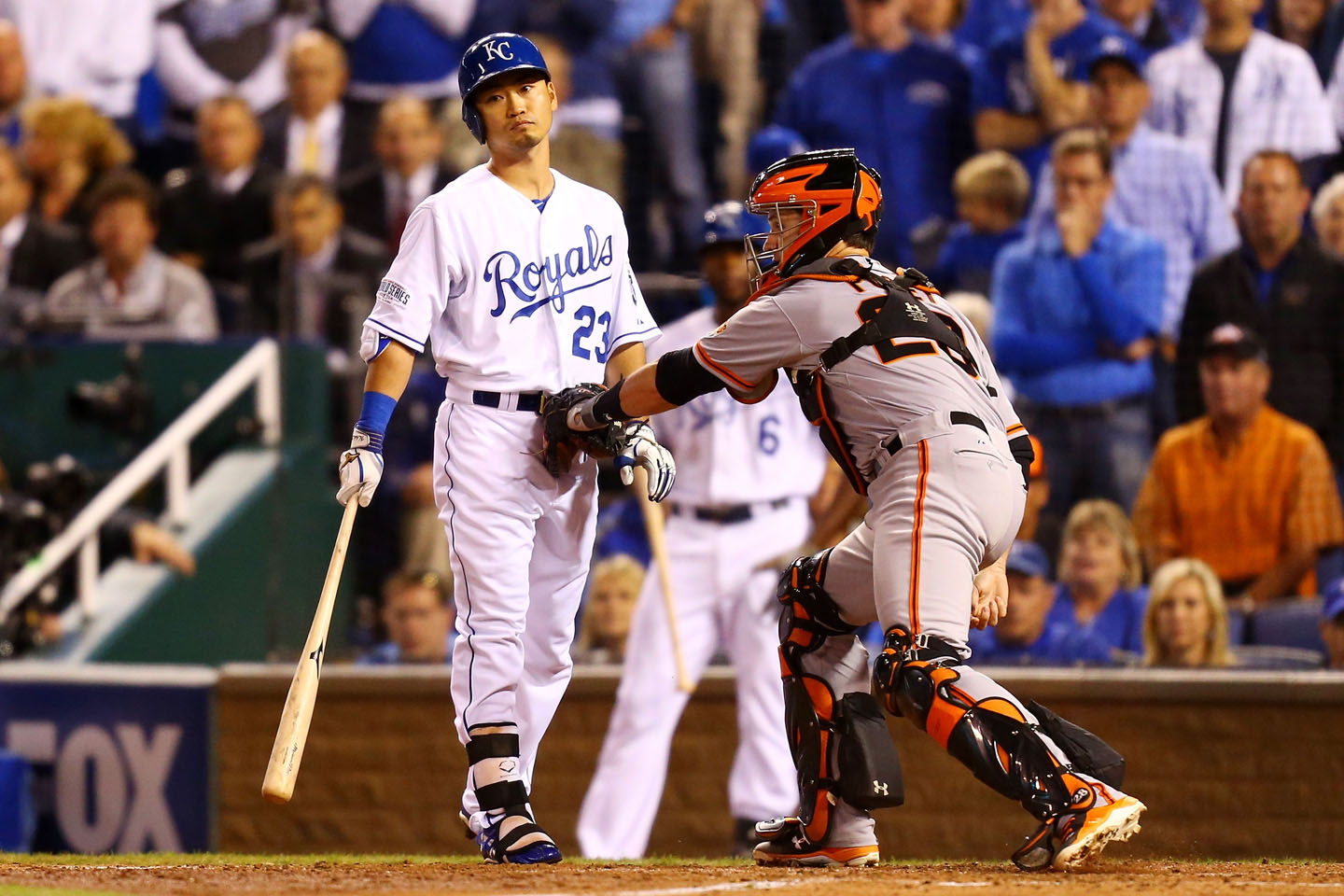A key out for Bumgarner in the bottom of the third: striking out Nori Aoki with one out and runners on second and third. Bumgarner walked Lorenzo Cain to load the bases before Eric Hosmer grounded out to end the the threat.  (Dilip Vishwanat/Getty Images)