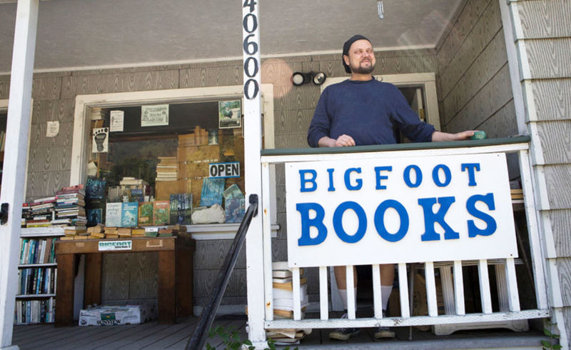 Steve Streufert outside Bigfoot Books in Willow Creek.