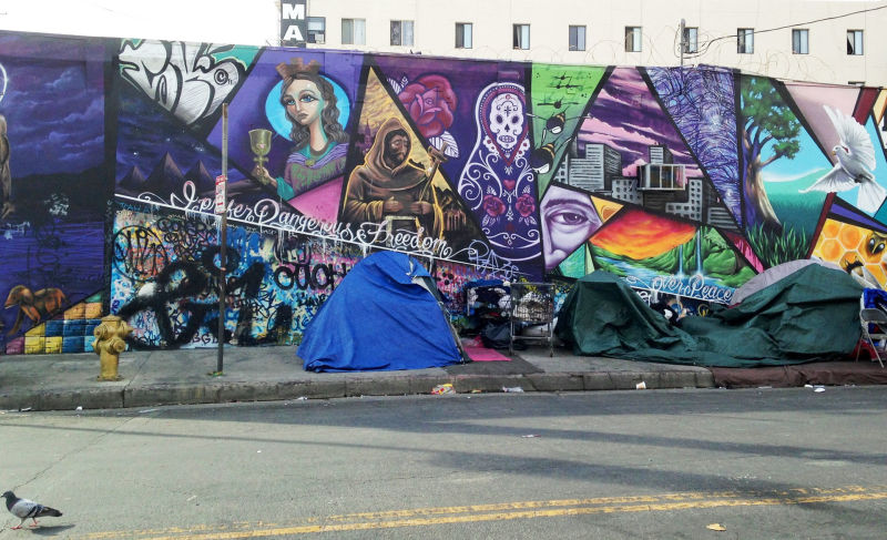One of Skid Row's dozens of sidewalk encampments.