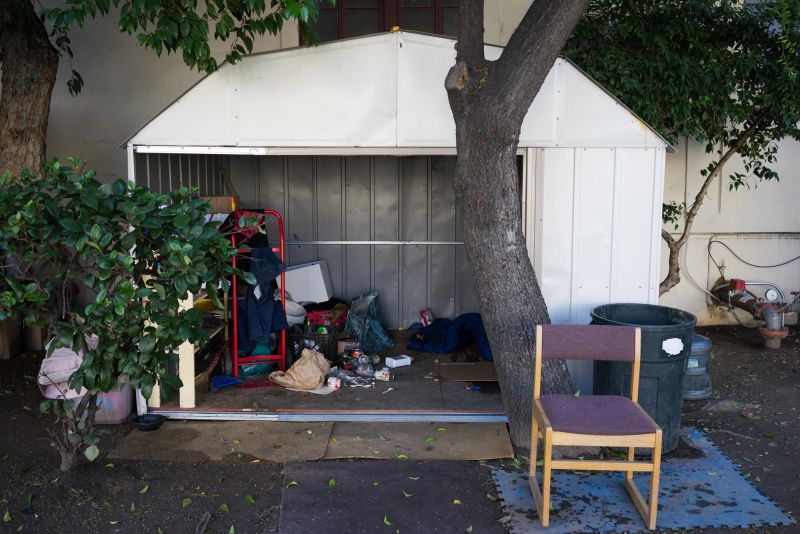 Grace Baptist Church in San Jose set up a shed on the side of the property for the homeless to store their belongings.