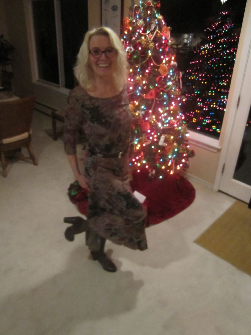 Meg McDonnell in her new Zappos shoes next to her Christmas tree in Washington. 