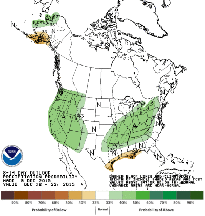 The 8- to 14-day precipitation outlook from NOAA's Climate Prediction Center. 