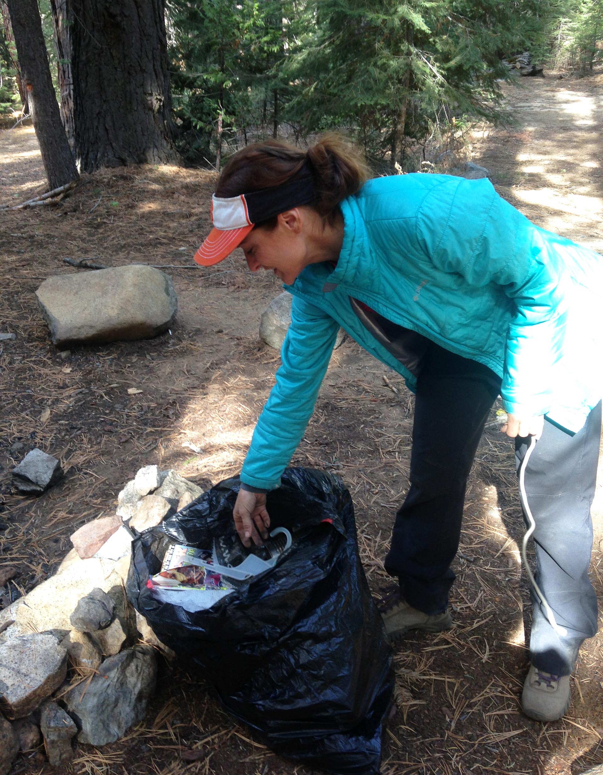 Deanna Lynn Wulff always brings trash bags to the Sierra National Forest so she can pick up litter. 