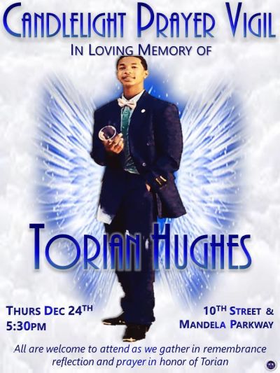 Torian Hughes memorial notice posted by Oakland City Council President Lynette Gibson McElhaney.