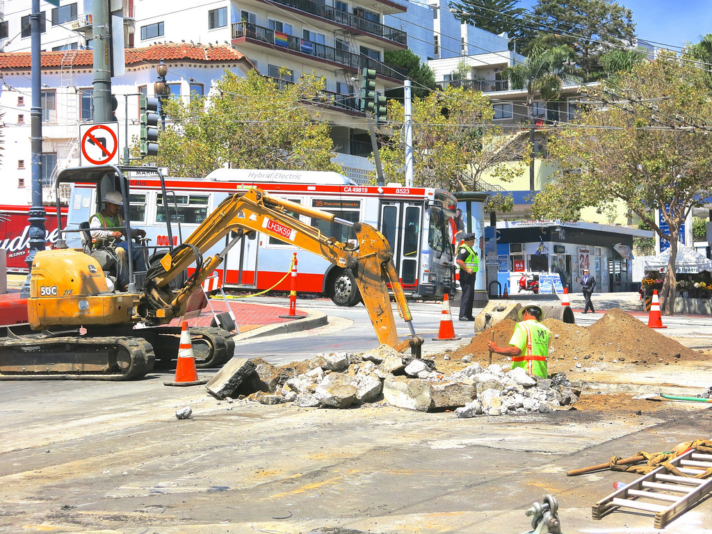 Crews work on the Castro streetscape project in 2014. City officials say lessons learned during this project will inform future efforts to help merchants deal with disruptions during street construction.