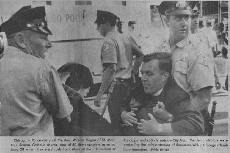 The Rev. Bill Hogan is arrested during a school desegregation protest in Chicago, circa 1965. 