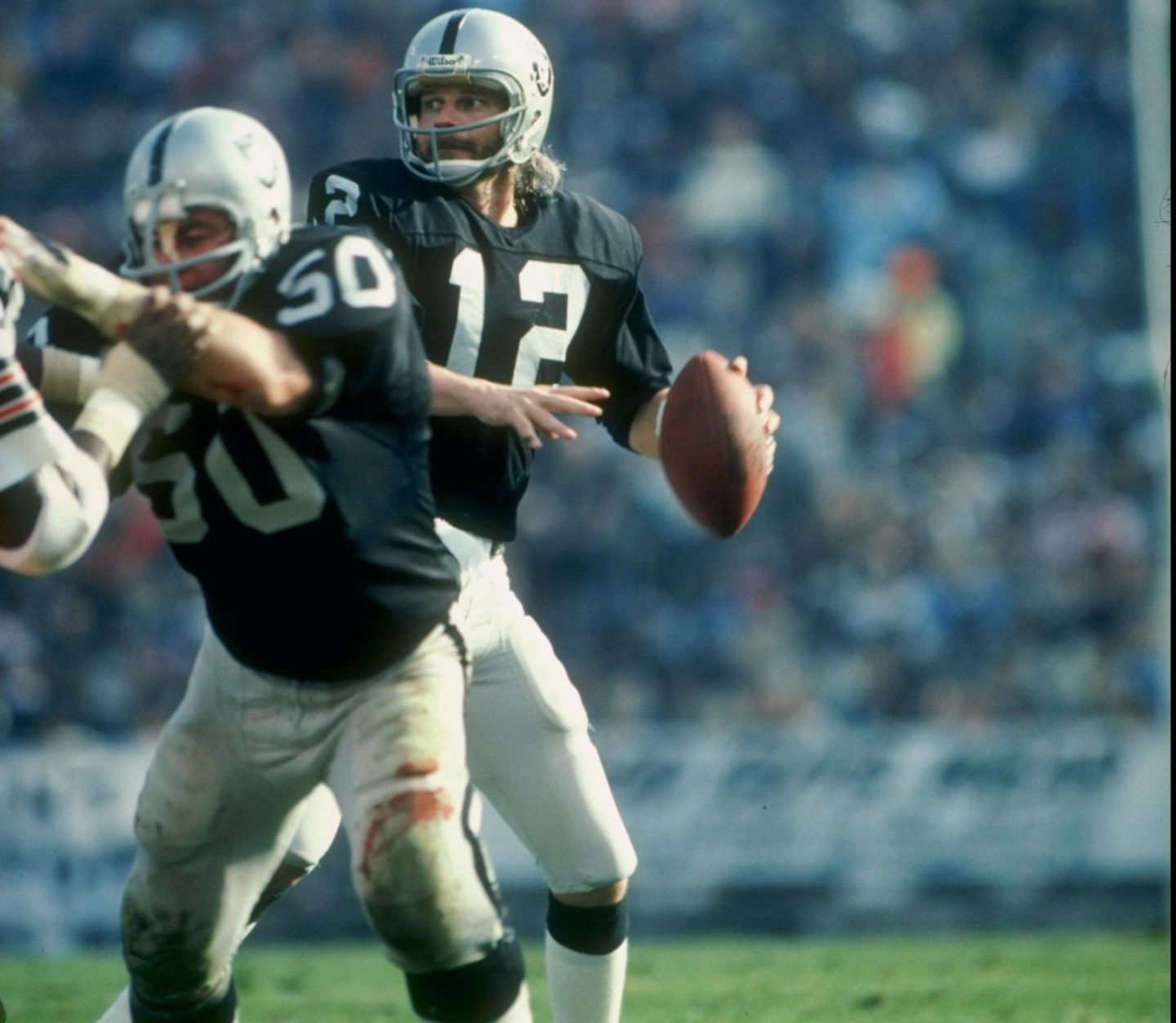 Oakland Raiders quarterback Ken Stabler in action against the Cleveland Browns in 1979. 